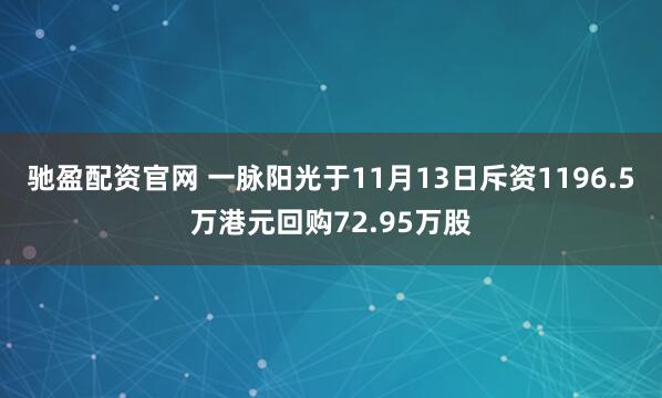 驰盈配资官网 一脉阳光于11月13日斥资1196.5万港元回购72.95万股